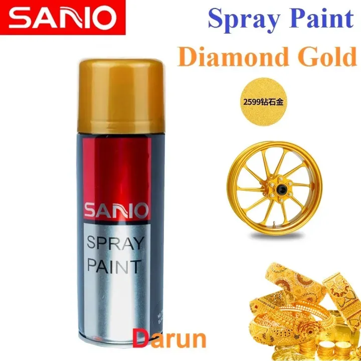 Sanvo Spray Paint 400ml, Waterproof Automatic Metallic (2599 Diamond Gold) Color Aerosol Spray Paint, Sanvo Auto Spray Paint 1