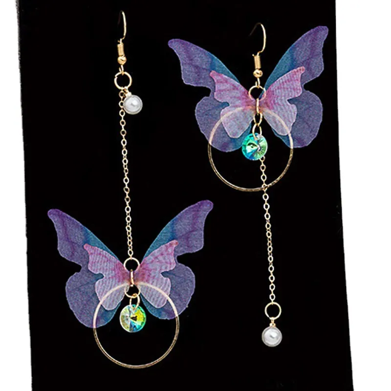 Trendy Korean Fashion Retro Asymmetrical Butterfly Pearl Drop Earrings for Women Simple New Collection Earring for Women/ Ear Ring for Girls Stylish Gift for Wife Birthday Gift Valentine Gift for Girls 1