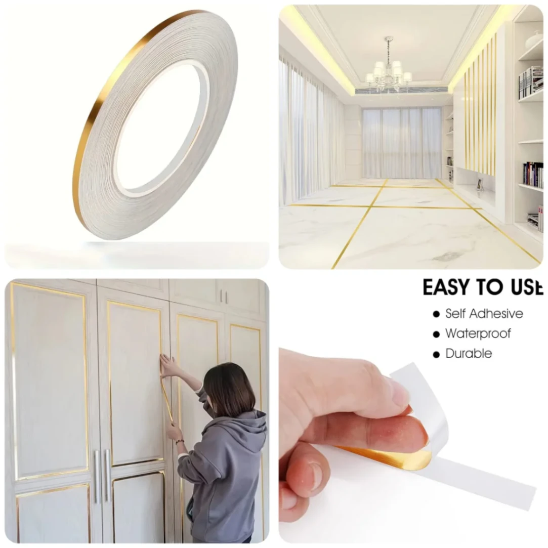 50 Meter Gold Self-Adhesive Stickers Waterproof Tile Wall Tile space Sealing Tape Strip Joints Beauty Stickers Decals Home Decor 1