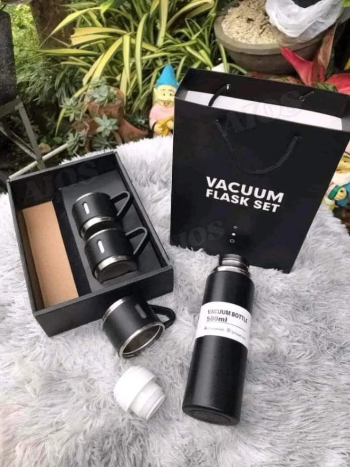 Vacuum Flask Gift Set -Vacuum Flask Set with 3 Cups/ Stainless Steel Vacuum Flask Set/ Coffee Mug/ Tea Mug/ Travel Mug 6