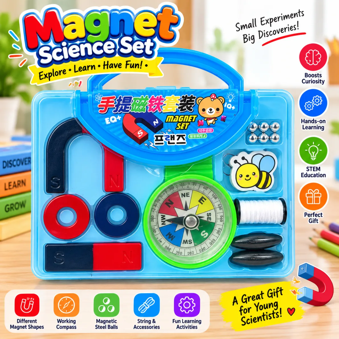 Creative Educational Learning Magnet Set With Compass and Plastic Box 4