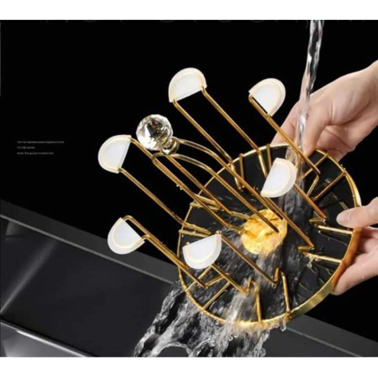 360 Degree Rotating Dining Table Glass holder Rack, Golden Metal Stainless Steel Glass Stand 6