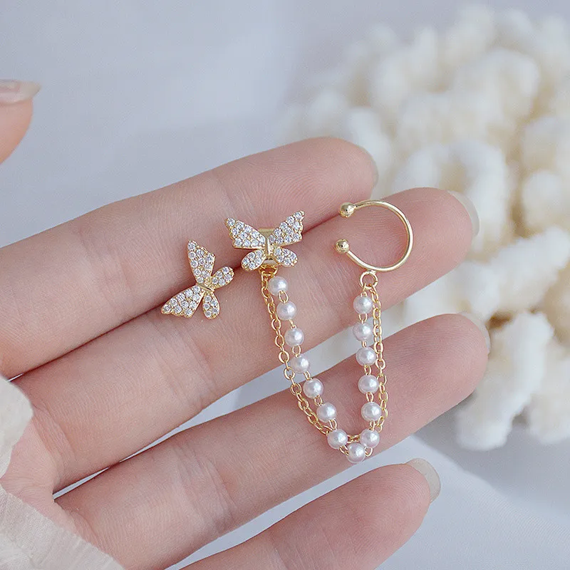 Trendy Korean Elegant Cute Fashionable Rhinestone Butterfly Stud Earrings for Girls Simple Stylish - Pearl Stud Earring for Women Simple New Collection 4
