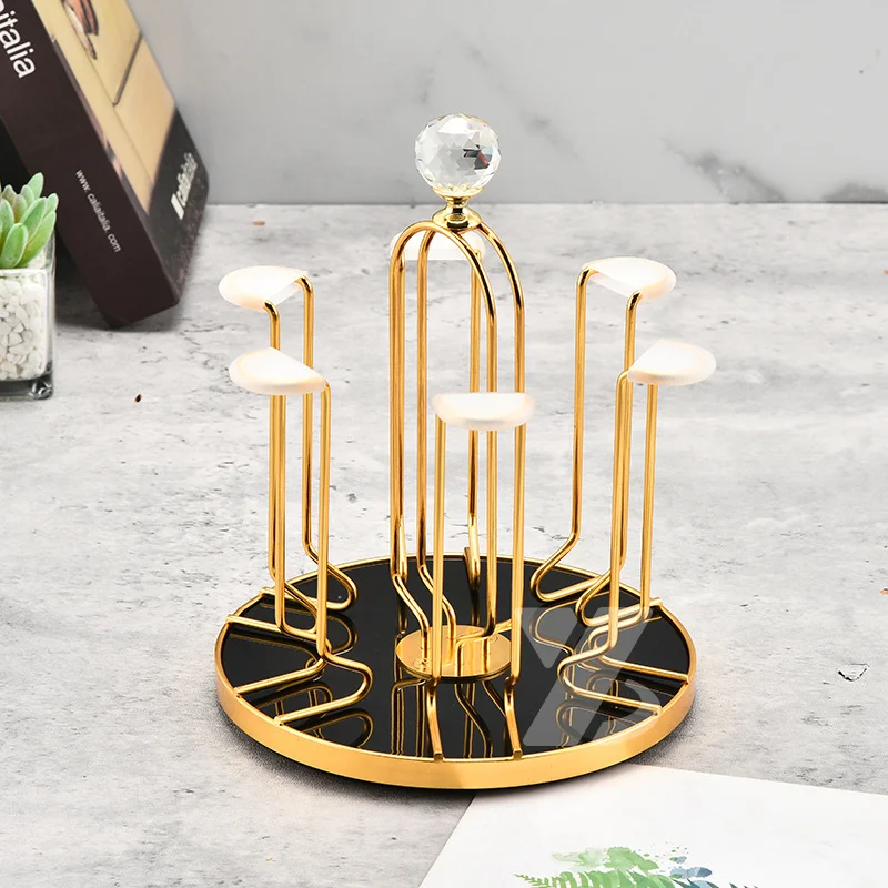 360 Degree Rotating Dining Table Glass holder Rack, Golden Metal Stainless Steel Glass Stand 2