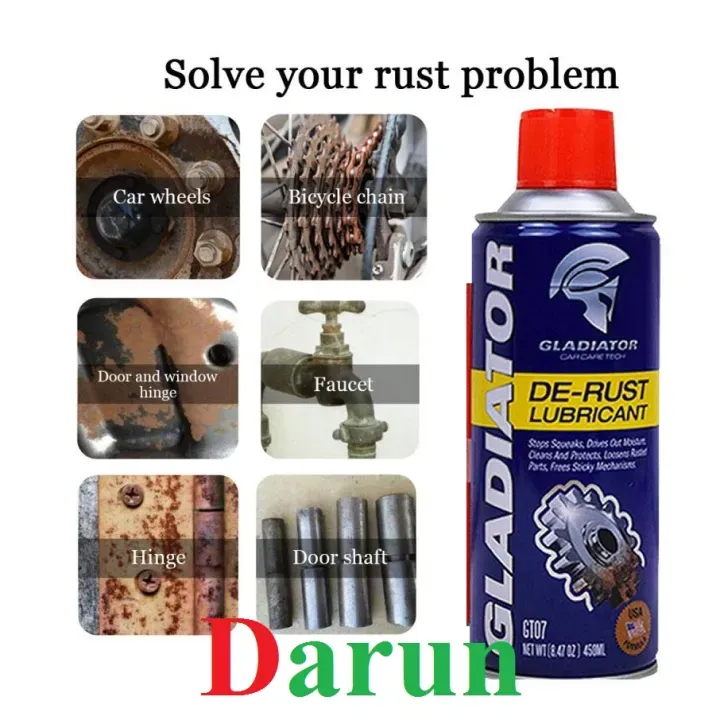 Gladiator De-Rust Lubricant 450ml, anti rust proof lubricant, Rust Cleaner Remover and Protector Liquid Spray 2