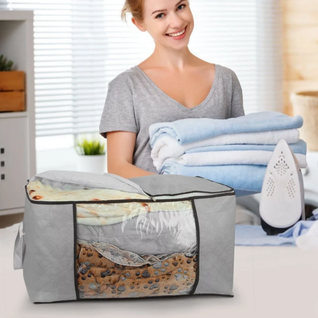 Blanket Storage Bag, Foldable Space-saving Non-woven Fabric Folding Stackable Blanket Storage Bag for Wardrobe 3