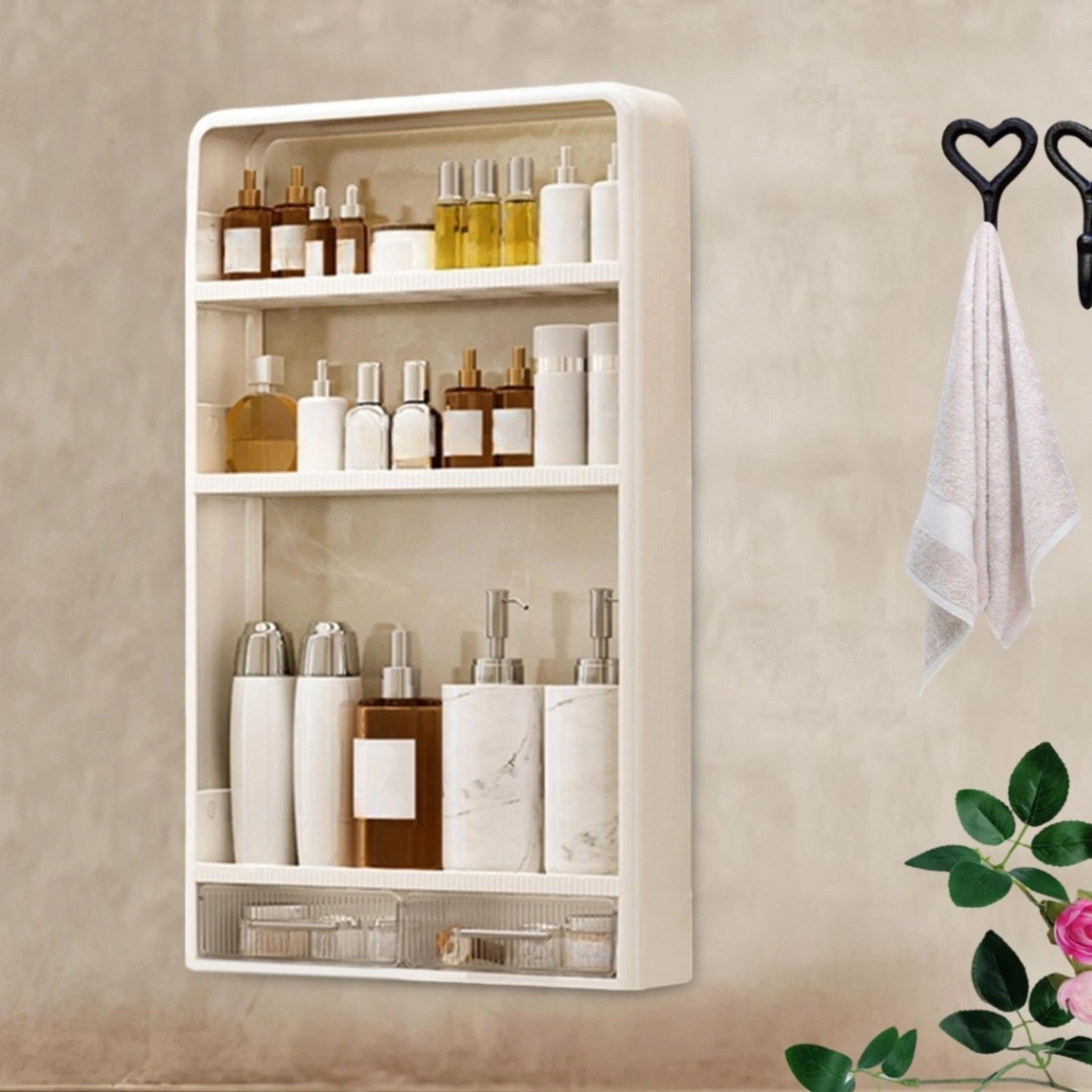 4 Layer Kitchen, Bathroom, Wall Mounted Shelf Multifunctional Toiletries Storage Rack. Kitchen Seasoning Bottle Storage Rack. Cosmetics Organizer 2