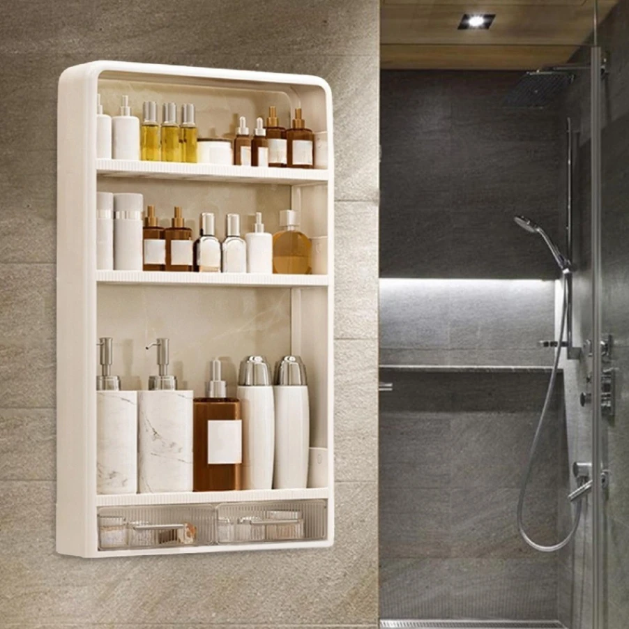 4 Layer Kitchen, Bathroom, Wall Mounted Shelf Multifunctional Toiletries Storage Rack. Kitchen Seasoning Bottle Storage Rack. Cosmetics Organizer 4