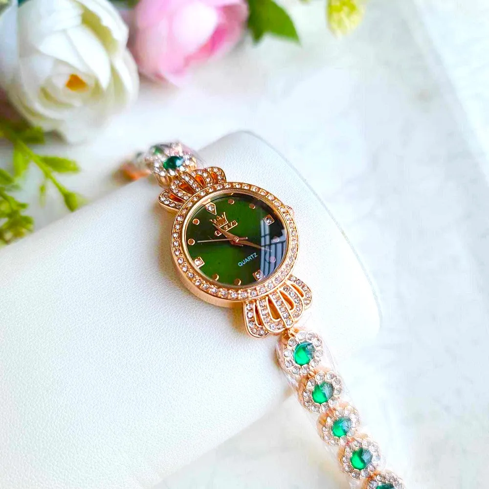 Luxury Diamond Ladies Quartz Wrist Watch Premium quality stylist colorful stone ladies watch 5