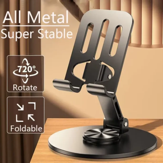 360° Rotating Full Metal Phone & Tablet Stand – Aluminum Alloy Adjustable Desktop Holder for Mobile Devices 4