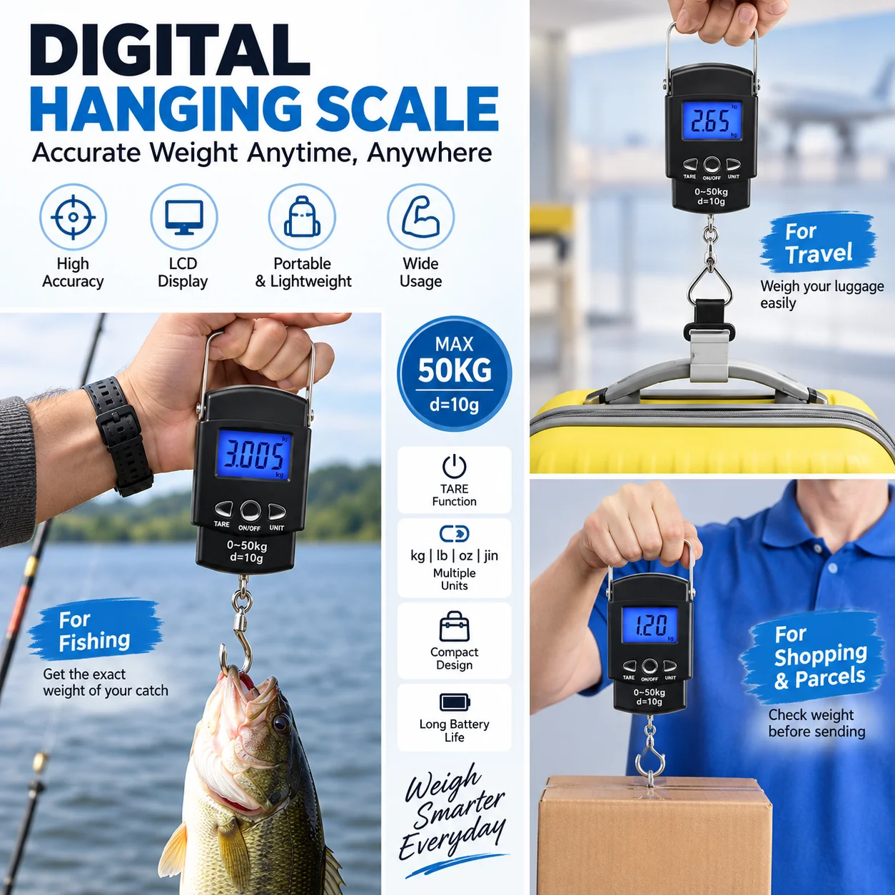 Digital Hanging Weight Scale Portable Hanging Electronic Hook Scale 4