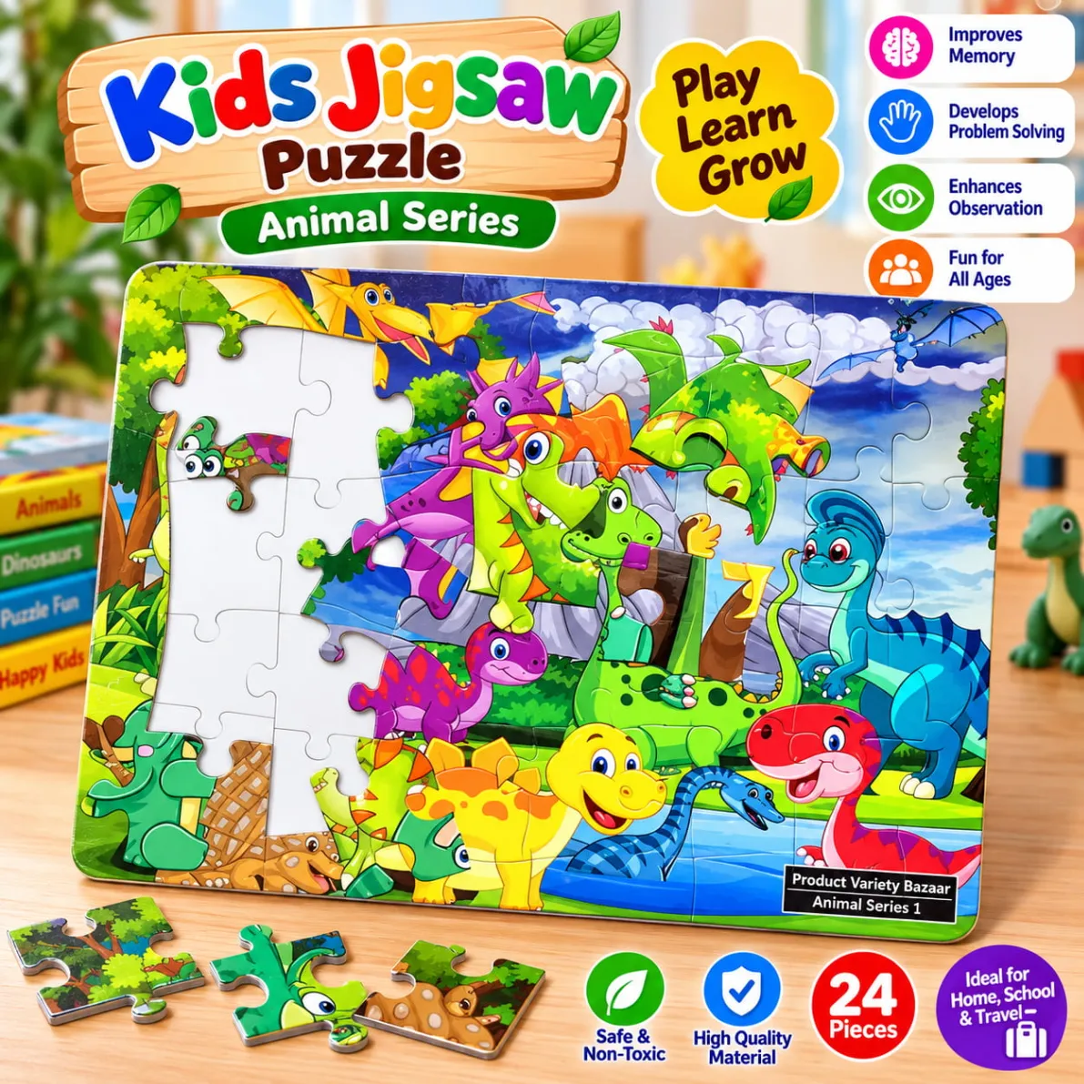 24 Piece Kids Jigsaw Puzzle Animal Set 8 x 10.8 Inch - Puzzle Toy For Kids 2