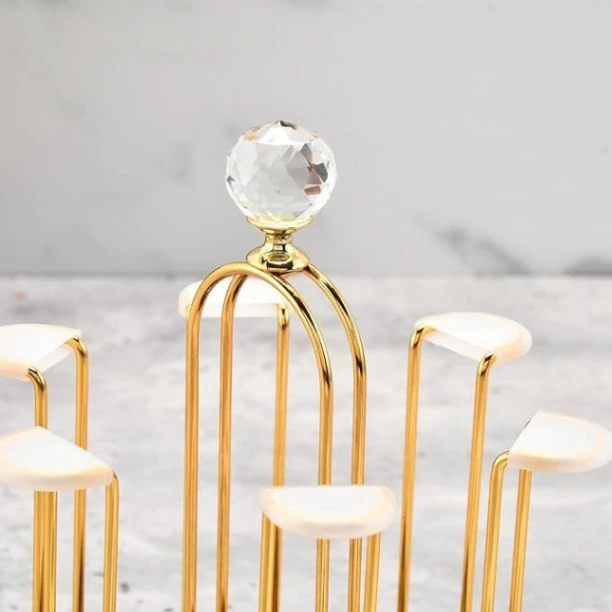 360 Degree Rotating Dining Table Glass holder Rack, Golden Metal Stainless Steel Glass Stand 3