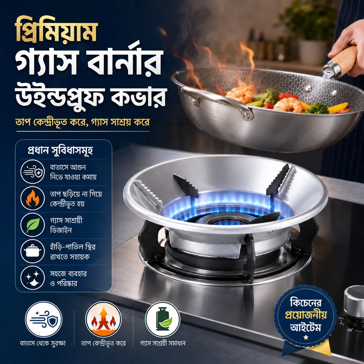 Energy Saving Gas Stove Cover, Energy Saving Gas Stove Cover Windproof Disk Windshield Bracket 2