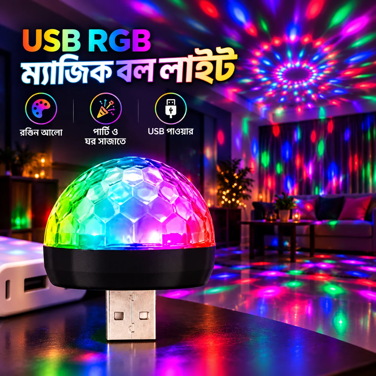 Usb Mini Led Disco Magic Ball Lights, Sound Sensor Led Small Magic Ball Light 1
