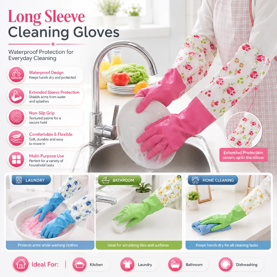 PVC Kitchen Gloves 2Pcs, Silicone Dish Washing Kitchen Hand Gloves 1