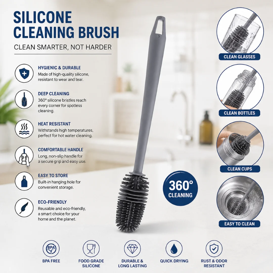 Silicone Bottle Cleaning Brush Bottle Cleaner for Washing Baby Bottles Handle Brush 1