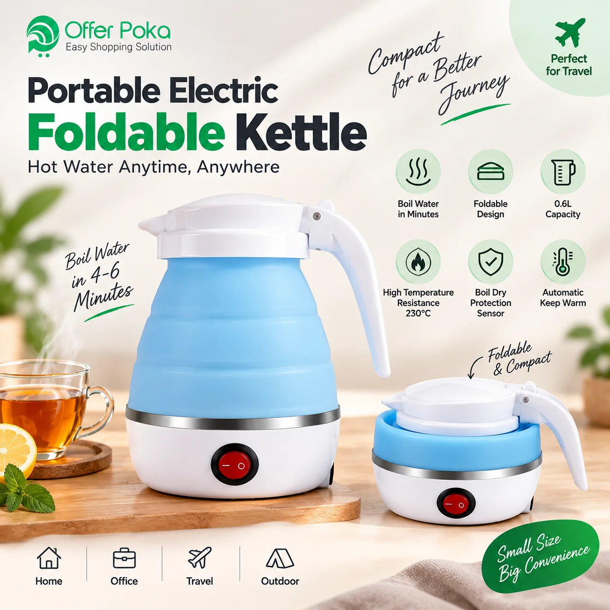Silicone Foldable Electric Kettle, Portable Mini Electric Kettle for Travel, Electric Water Kettle 3