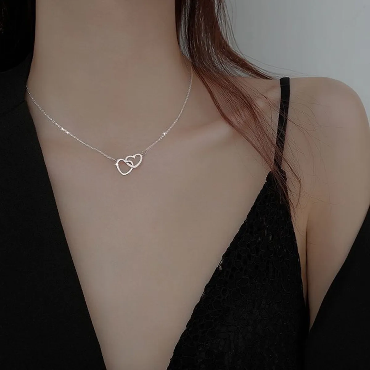 dual love pendant necklace female INS net red same model Harajukuki neck chain collar bone 3