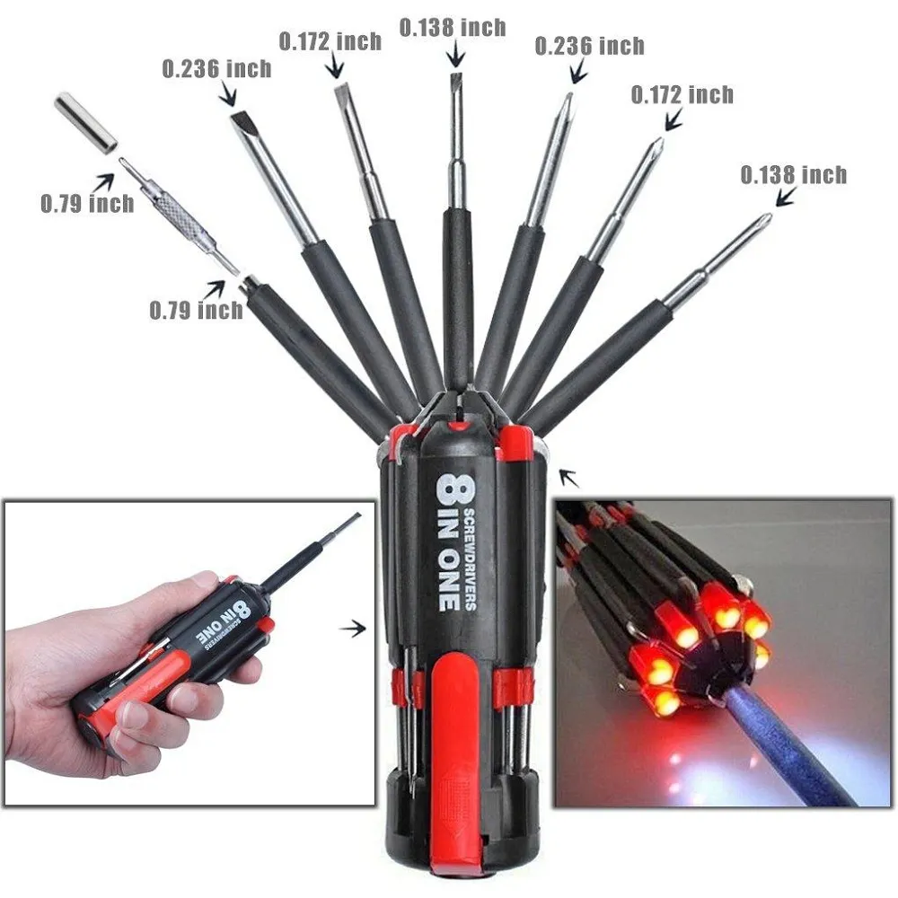 Quirky Finds 8 In 1 Multi Function Screwdriver With Powerful Torch Light 8 In 1 Multi Screwdriver With 6 LED Torch Light 4