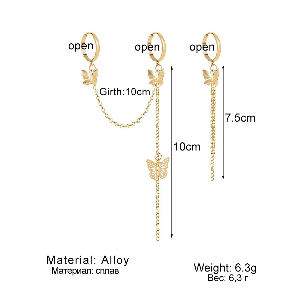Gold Zircon Butterfly Chain Open Rings For Women Girls Sweet Elegant Tassel Rings Wedding Engagement Party Jewelry Gifts 7