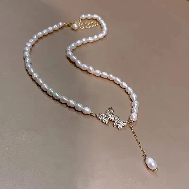 Fashionable Trendy Butterfly Pendant Pearl Choker Necklaces for Girls Simple Stylish - Pearl Adjustable Women Necklace Jewelry Accessories Gift for Women Simple New Collection - Necklace For Girls 6