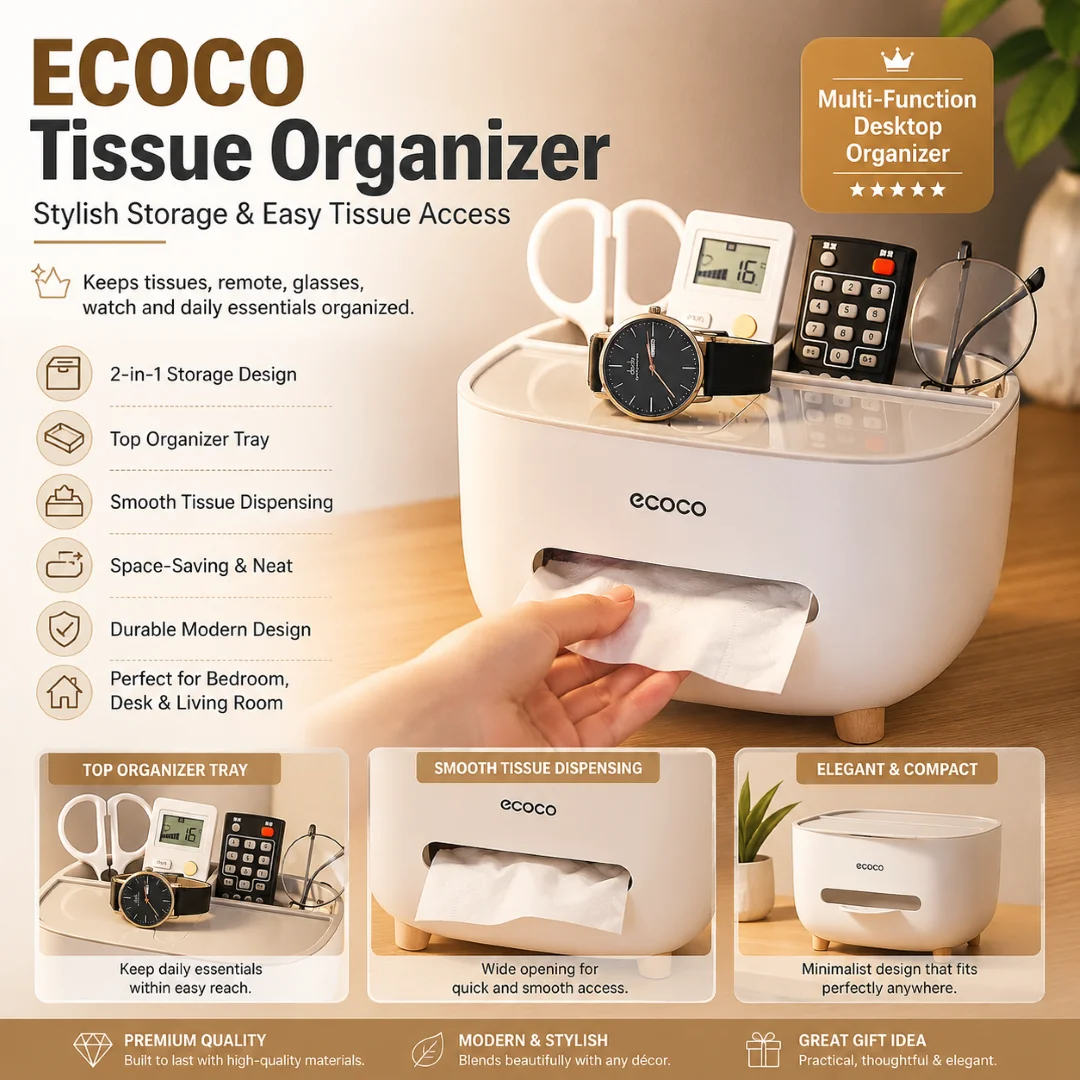 Ecoco Tissue Box, PVC Tissue Box, Multifunctional Box, Pen Holder, Remote Control, Tissue Holder, Storage Box, Cosmetic Tissue Box 1