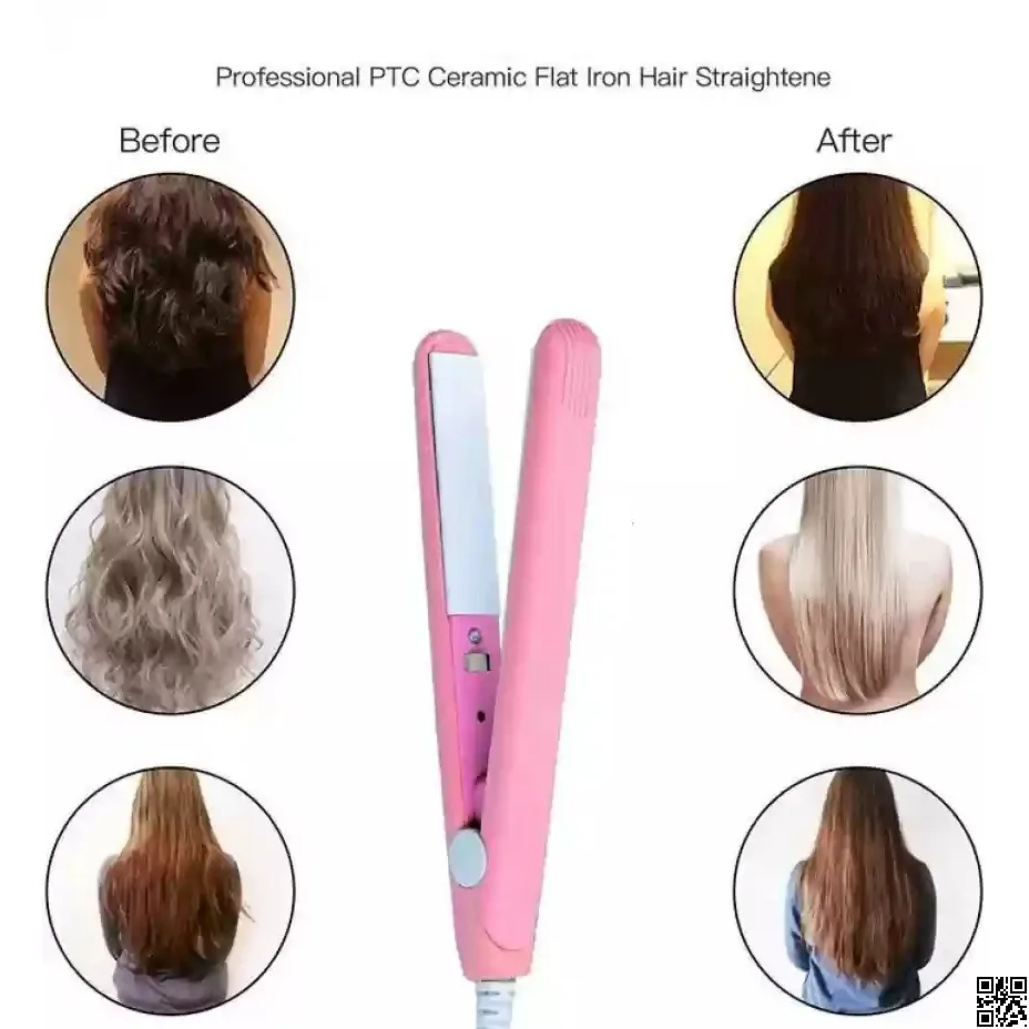 Portable Mini Hair Curl Straightener Flat Iron Perm Splint Ceramic Travel 4