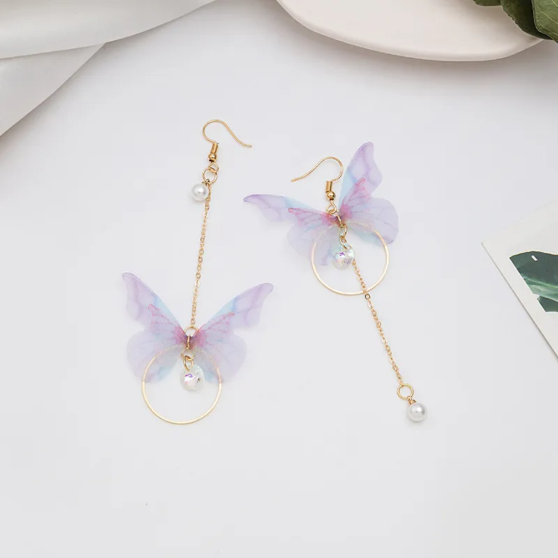 Trendy Korean Fashion Retro Asymmetrical Butterfly Pearl Drop Earrings for Women Simple New Collection Earring for Women/ Ear Ring for Girls Stylish Gift for Wife Birthday Gift Valentine Gift for Girls 7