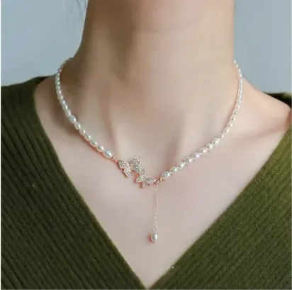 Fashionable Trendy Butterfly Pendant Pearl Choker Necklaces for Girls Simple Stylish - Pearl Adjustable Women Necklace Jewelry Accessories Gift for Women Simple New Collection - Necklace For Girls 2