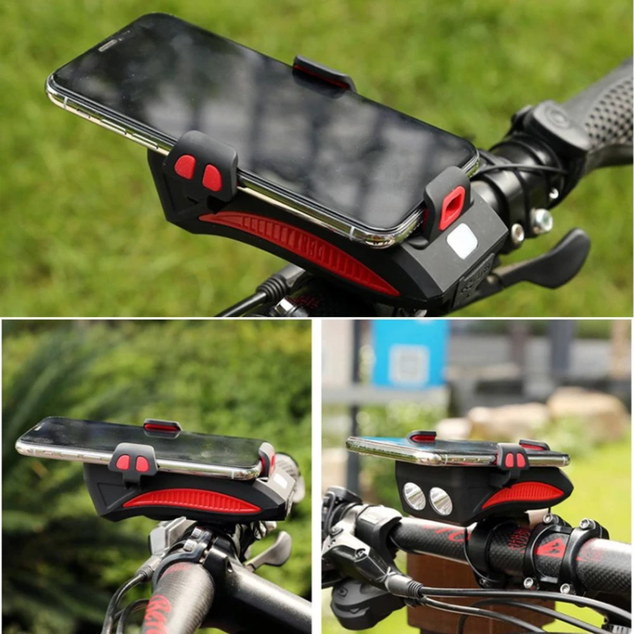 4 in 1 Bicycle USB Rechargeable Led Bicycle Light with Horn and Mobile Holder With PowerBank 5