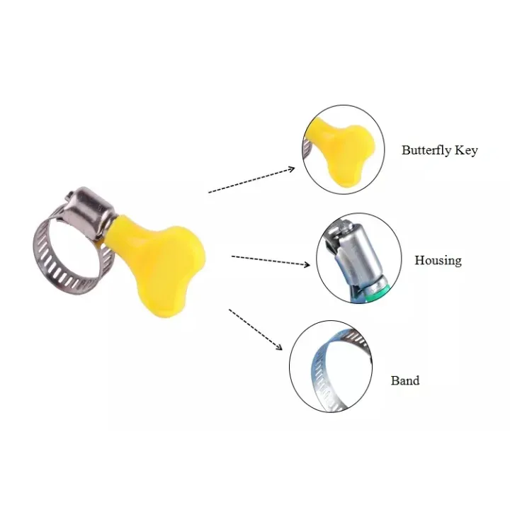 2Pcs Stainless Steel Hose Clamp With Tube Plastic Handle, Tube Plastic Handle Stainless Steel butterfly Hose Clamp 4