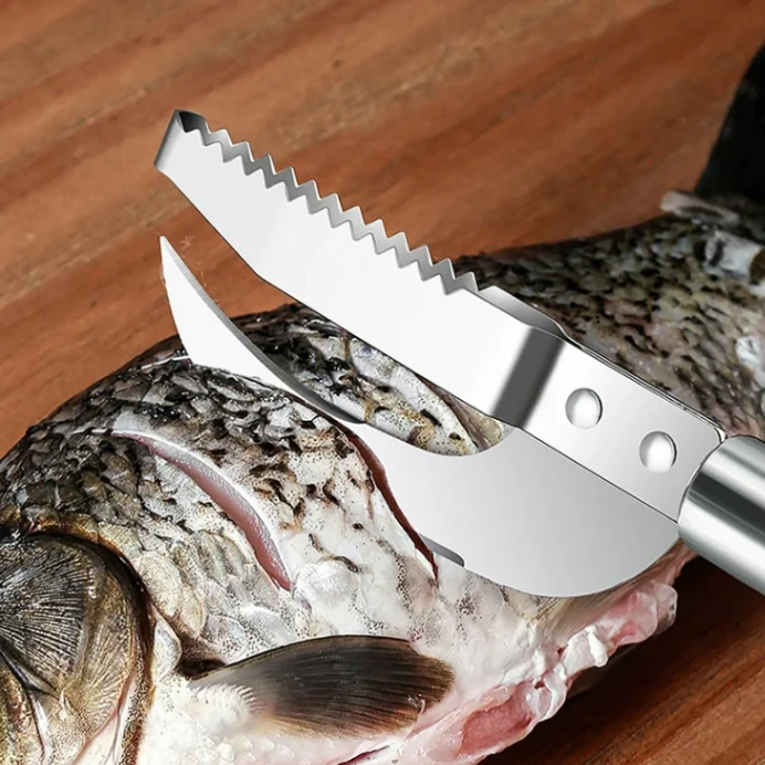 Fish Scale Knife Cut/Scrape/Dig 3-In-1, Fish Scale Knife, Fish Scaler Remover, 3-In-1 Fish Scaler Remover Cutter, Stainless Steel Fish Scale Remover, Stainless Steel 3 In 1 Fish Maw Knife 5