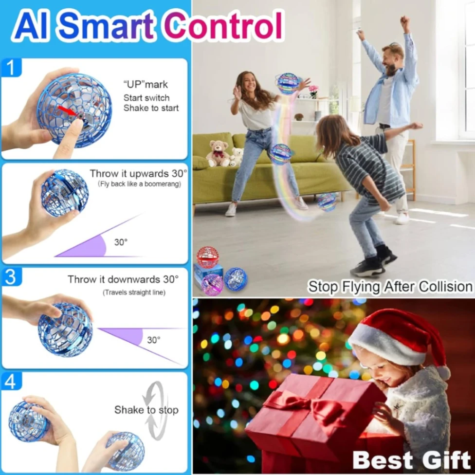 Flying Orb Ball Toy, Magic Flying Ball, Hand Controlled Fly Boomerang Spinner Ball, Jitter Drone 6