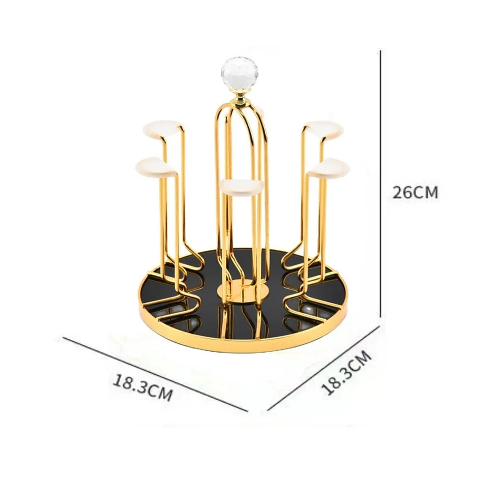360 Degree Rotating Dining Table Glass holder Rack, Golden Metal Stainless Steel Glass Stand 4
