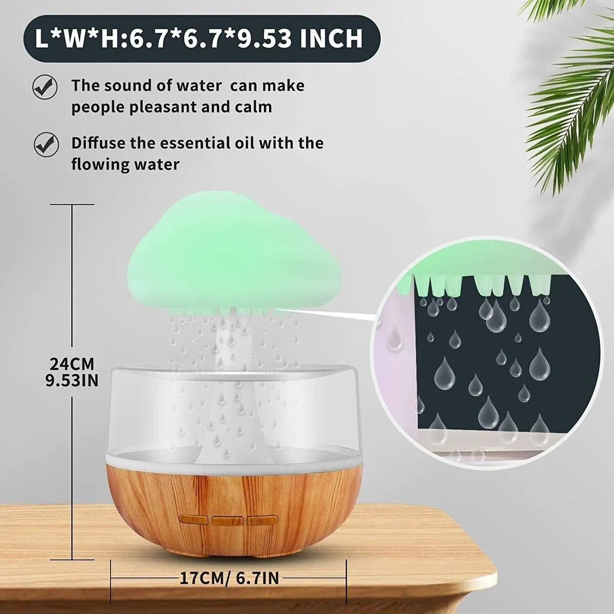 Rain Cloud Humidifier USB Night Light for Room Office Aroma Diffuser Water Drop Sound 6
