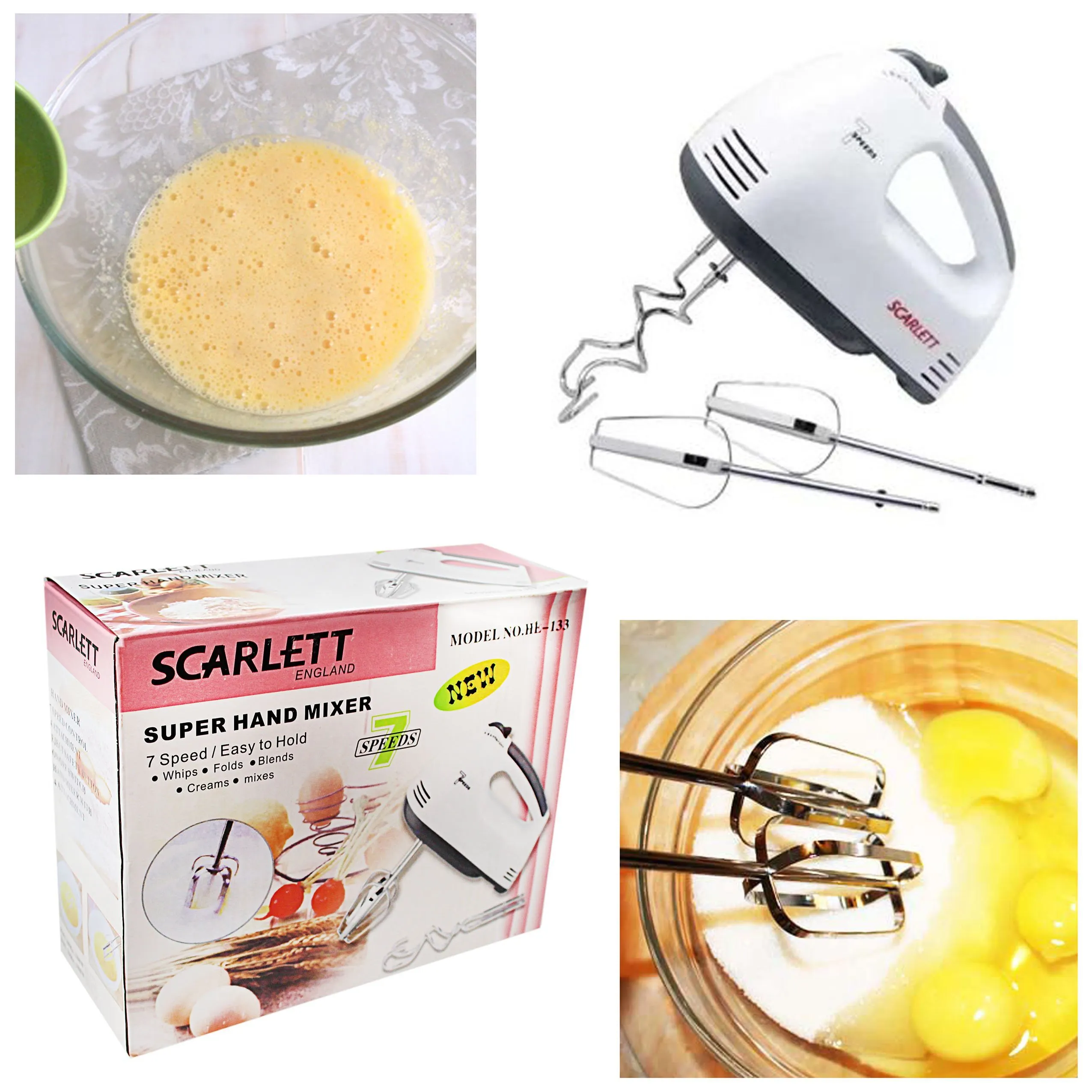 Scarlett 150 Watt Electric Egg Beater Cream Mixer 5 Speed Control Sweep Kitchen Utensils with 4 Stirrers 3