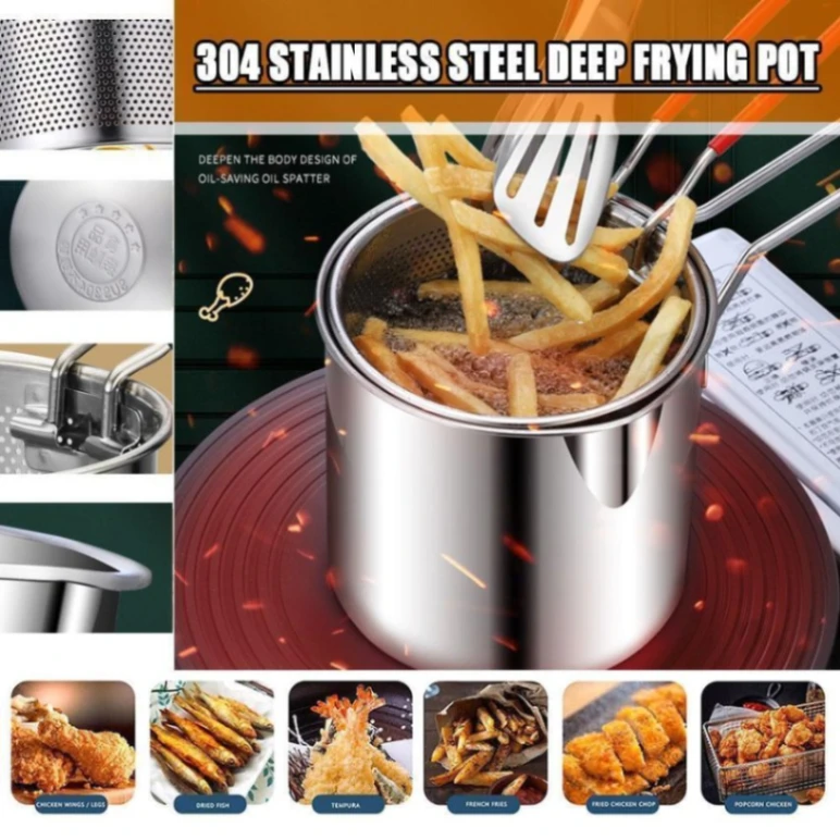 Deep Frying Pot 304 Stainless Steel Kitchen Fryer With Strainer Tempura Fryer Pan Chicken Fried Chicken Cooking Tools No Ratings 6