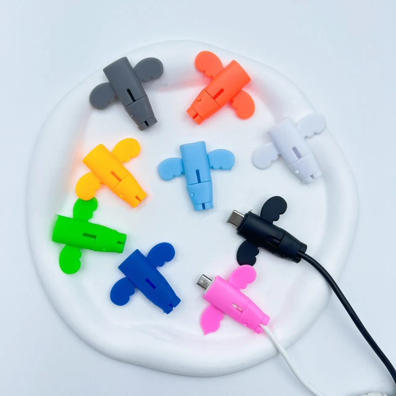 2 Pcs Little Angel Data Cable Connector Protective Cover anti-Breaking Elastic Charger Cable Saver for Data Charging Cables safety 2