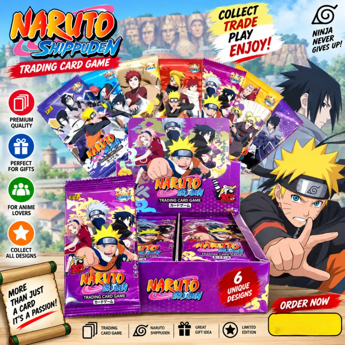 Naruto Anime TCG Card Game English Version Rare Collectibles Kids Gift Toy Holo Lamination 4