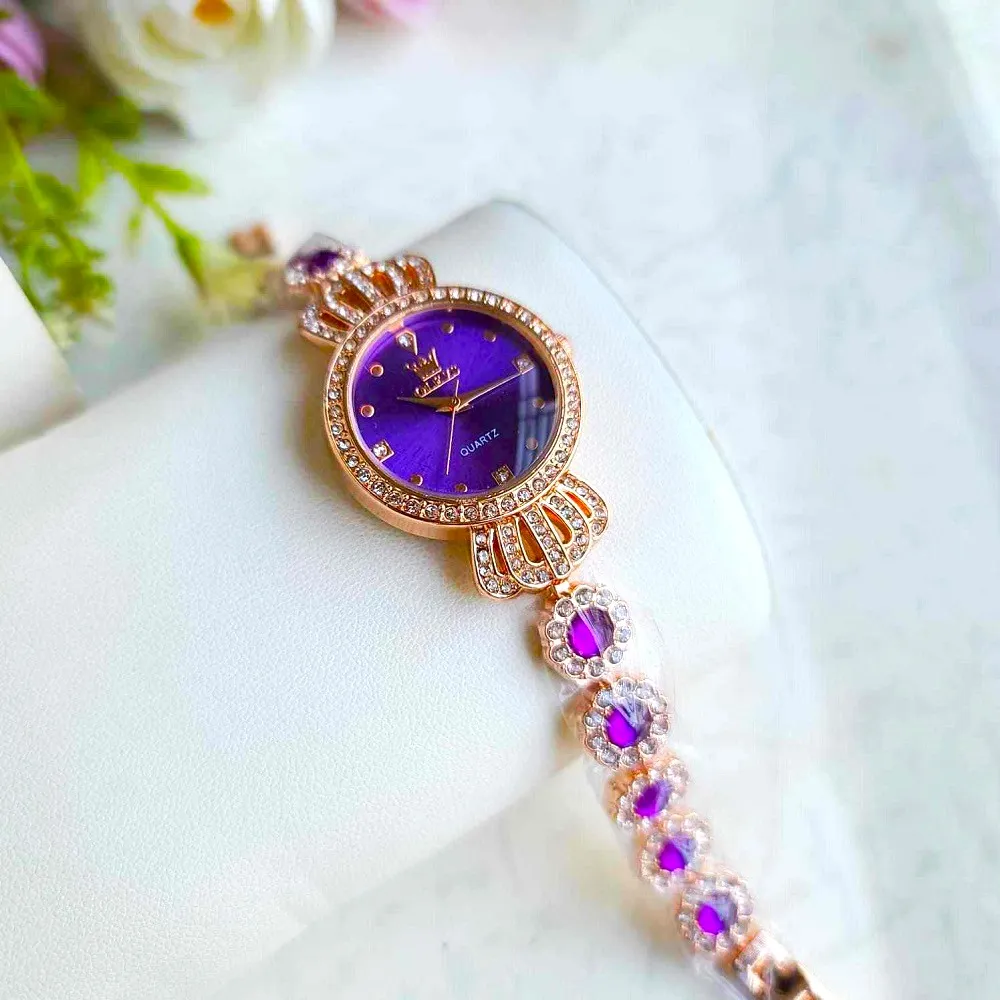 Luxury Diamond Ladies Quartz Wrist Watch Premium quality stylist colorful stone ladies watch 2