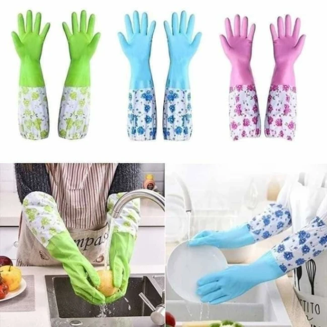 PVC Kitchen Gloves 2Pcs, Silicone Dish Washing Kitchen Hand Gloves - Multicolor 2