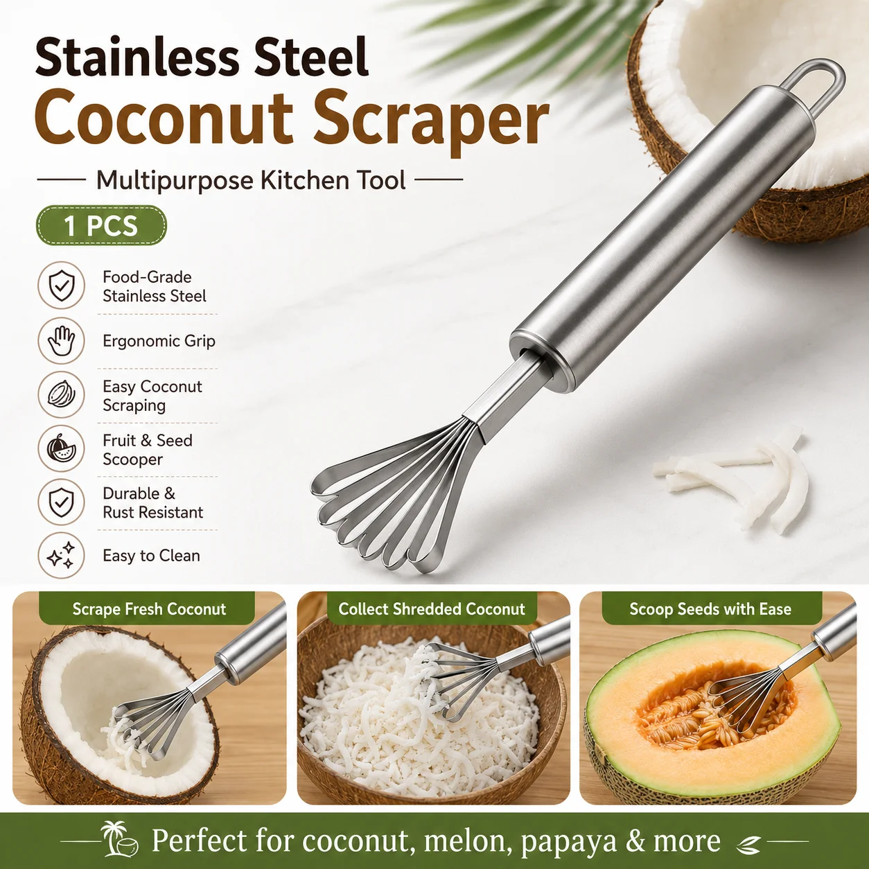 Stainless Steel Coconut scraper, Coconut grater, Coconut shredder, Coconut Shaver, Coconut Grater 2