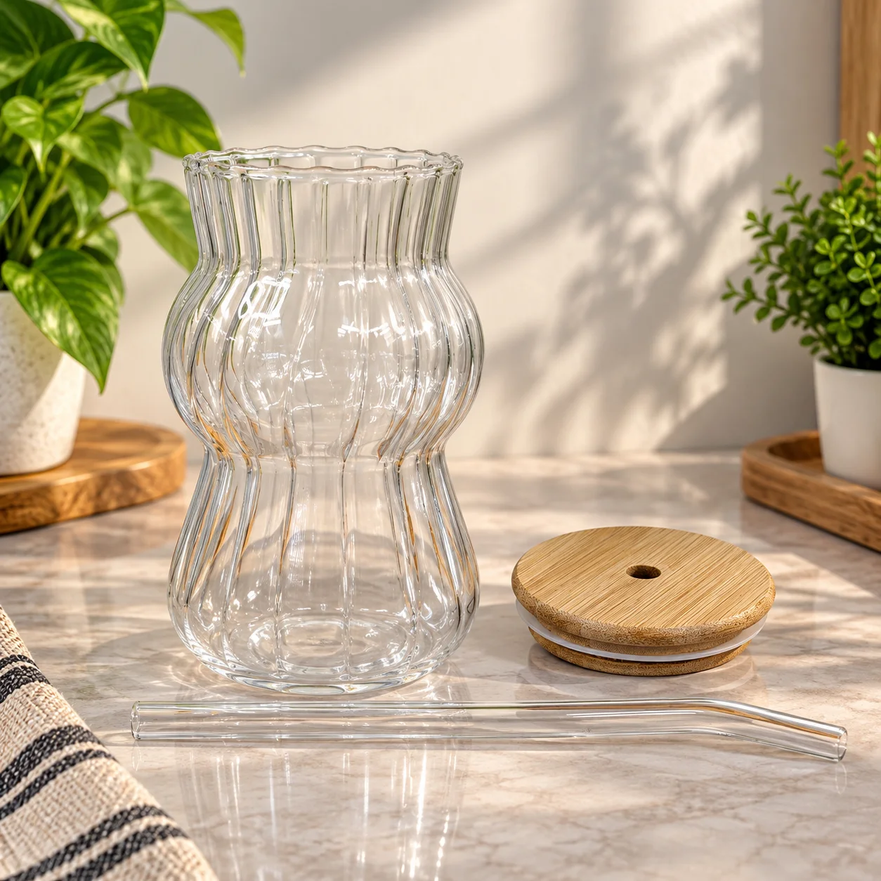 450ml Premium Glass Tumbler with Bamboo Lid & Reusable Glass Straw – Stylish Beverage Cup 2