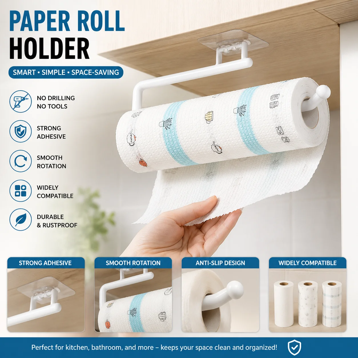 Paper Roll Holder Towel Rack Hanging Shelf Bathroom Storage Toilet Rack Home Kitchen Tissue Accessory 1Pcs 2