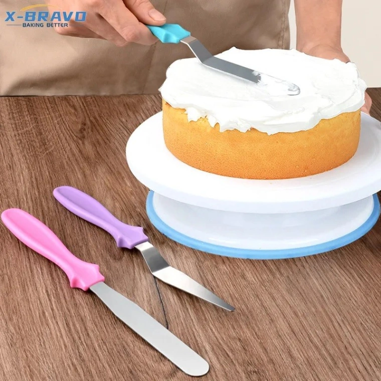 3pcs Stainless steel cream spatula, Butter Cake Cream Smoother Spatula Fondant Pastry Tool, Baking Pastry Cake Decorating Tools 4