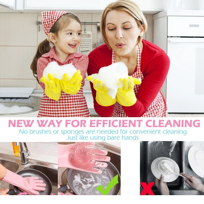 2pcs Silicone Dish Washing Kitchen Hand Gloves, Magic Silicone Dish Washing Gloves 3