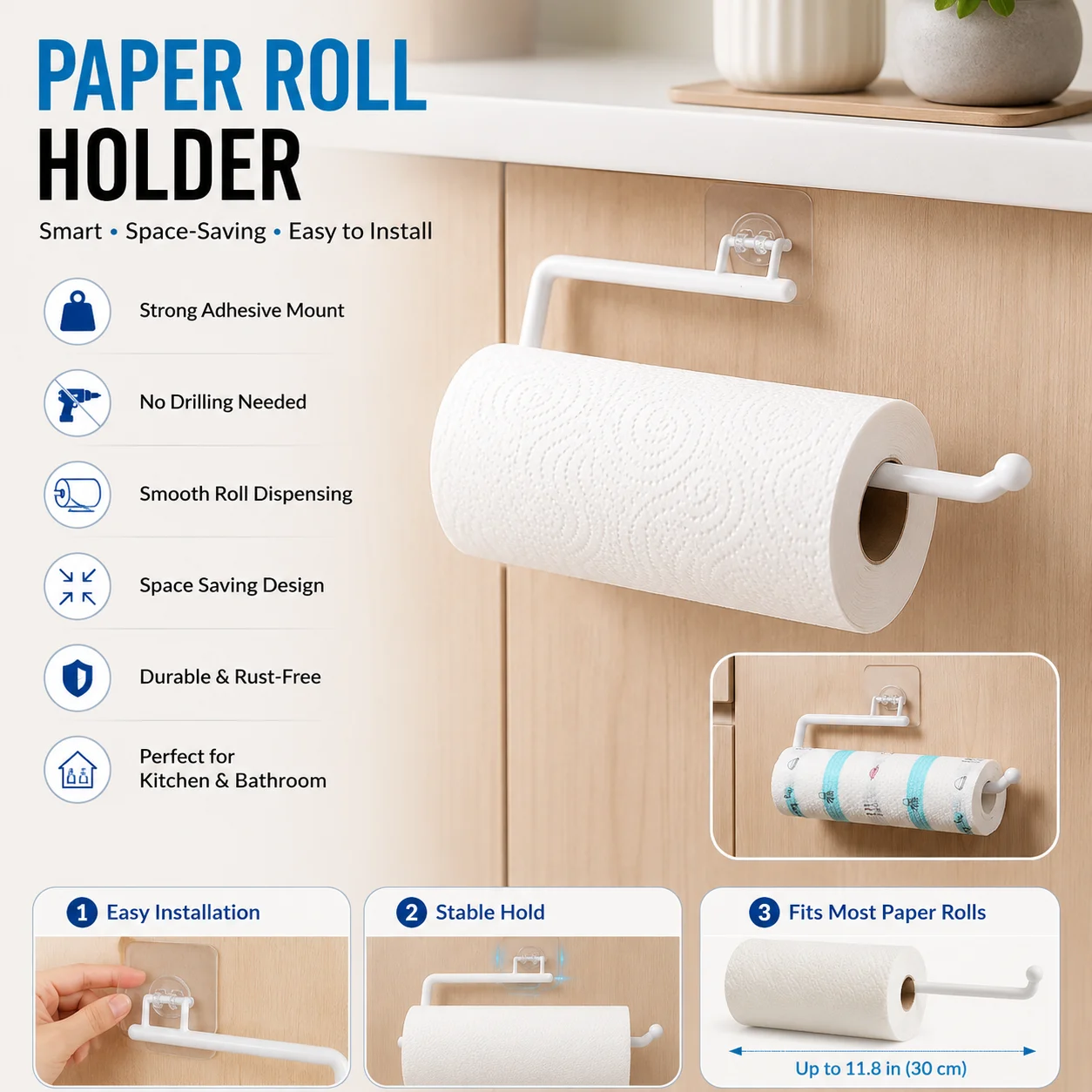 Paper Roll Holder Towel Rack Hanging Shelf Bathroom Storage Toilet Rack Home Kitchen Tissue Accessory 1Pcs 4