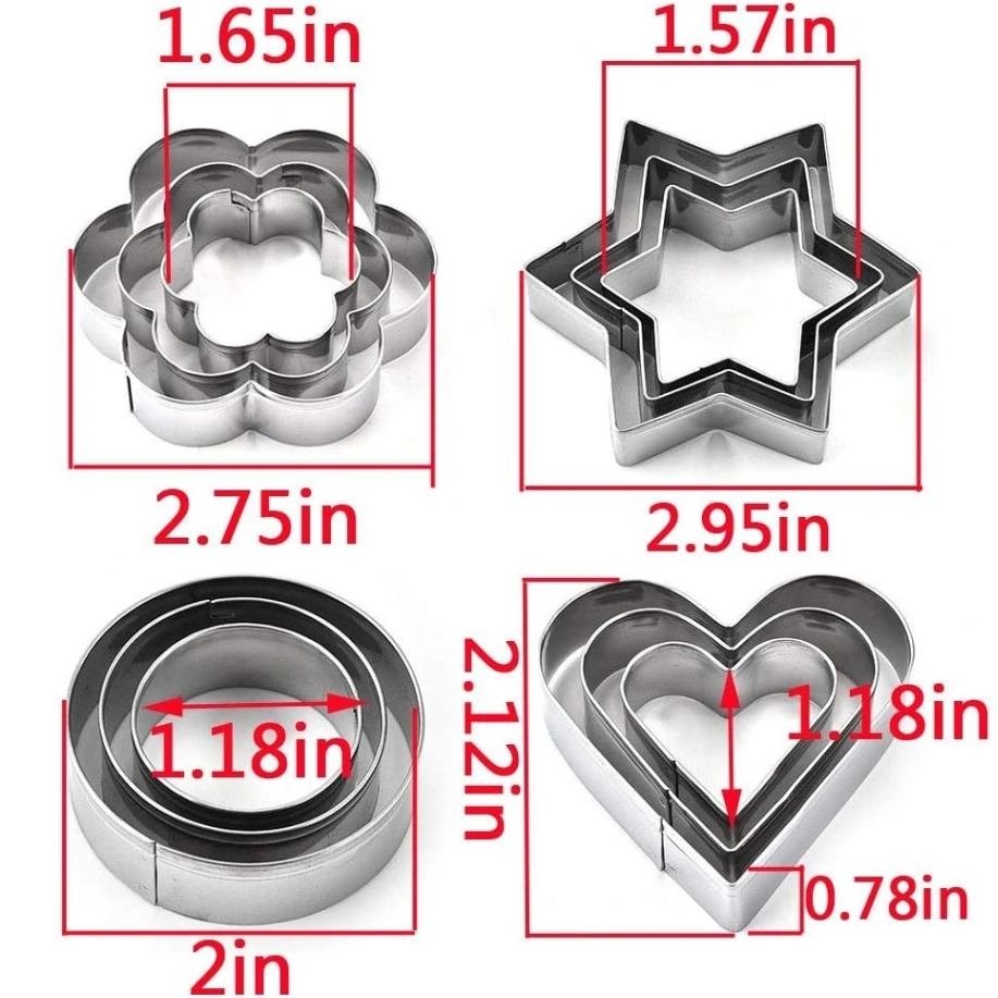 12pcs/Set Stainless Steel Cookie Cutter ( 4 Shapes) Round Heart Star Shape Biscuit Cutters for Kitchen Baking 3