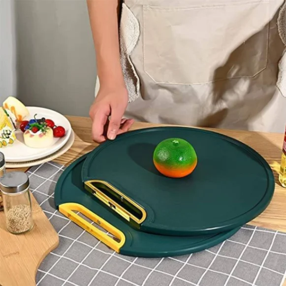 Green Round Plastic Cutting Board for Kitchen, Round Plastic Cutting Boards, Non-Slip Green Plastic Cutting Board for Kitchen, Non-Slip Chopping Boards (12.2 inch) 3